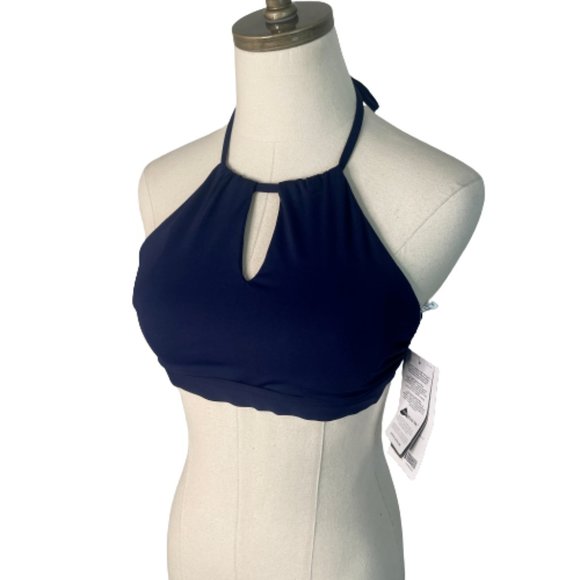 Athleta Other - Athleta High Neck Keyhole Bikini Tie Back Navy Blue S Small New